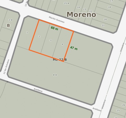 Terreno de 2820 m² en Moreno Centro, a metros de Victorica sobre Güemes